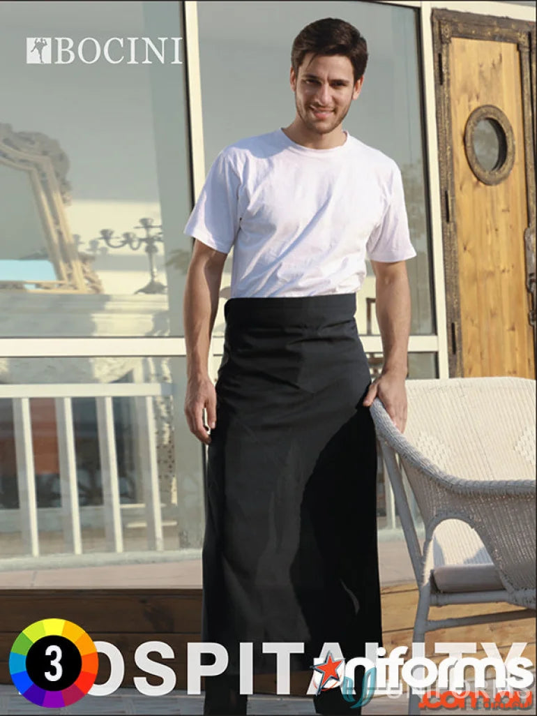 Bocini WA0395 Cotton Drill Continental Apron Without Pocket in Black front product image