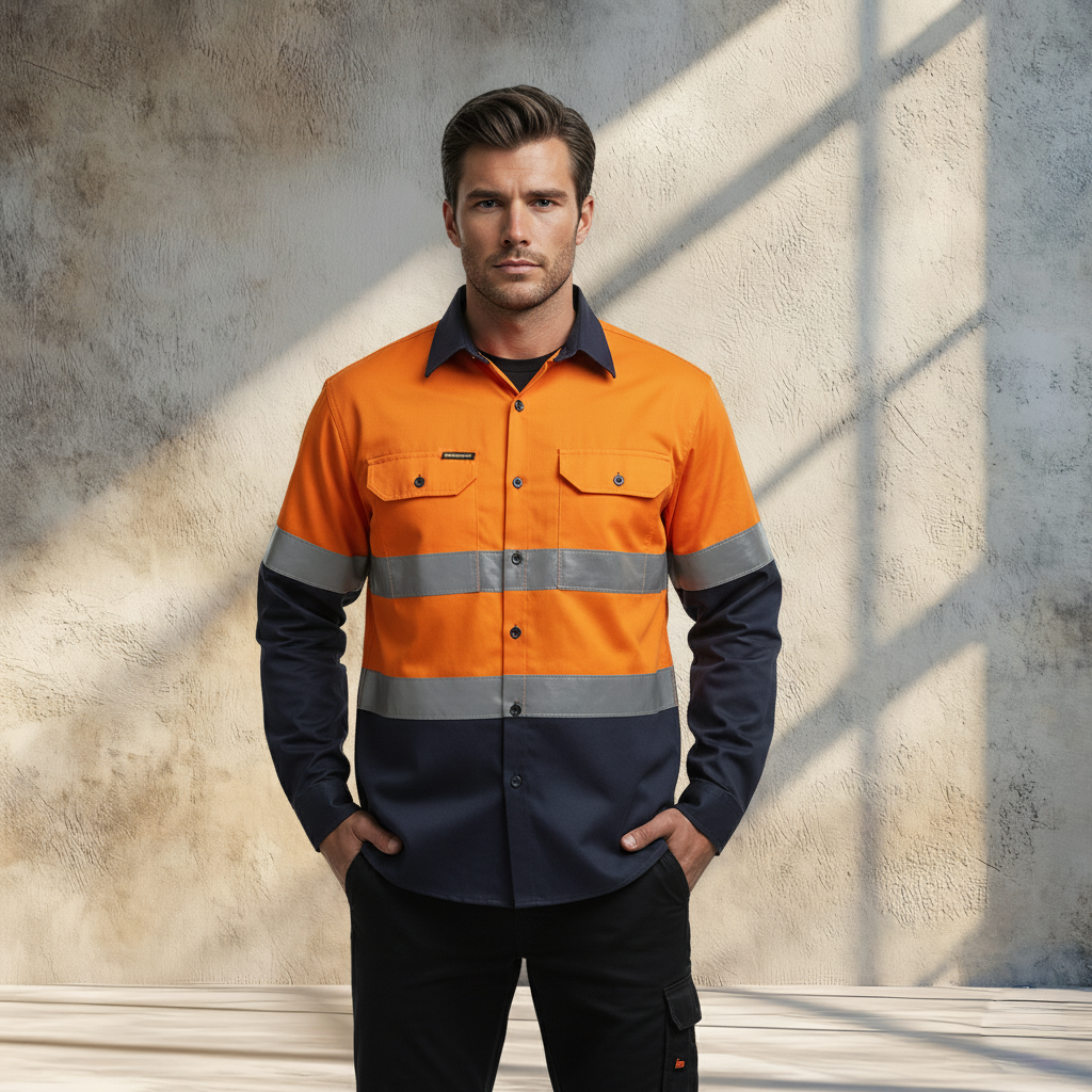 WorkCraft WS6030 Cotton Shirt With CSR Tape in orange front product image