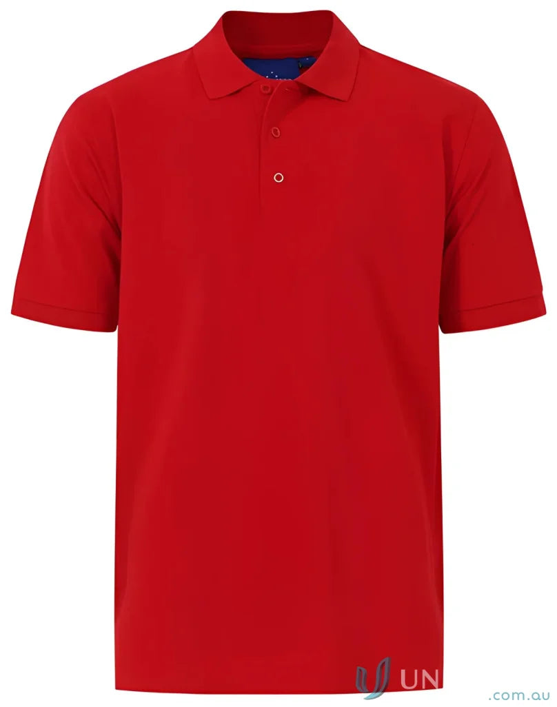 Red short-sleeved pique polo shirt from Cotton Stretch Pique Polo collection at PS55 Darling Harbour