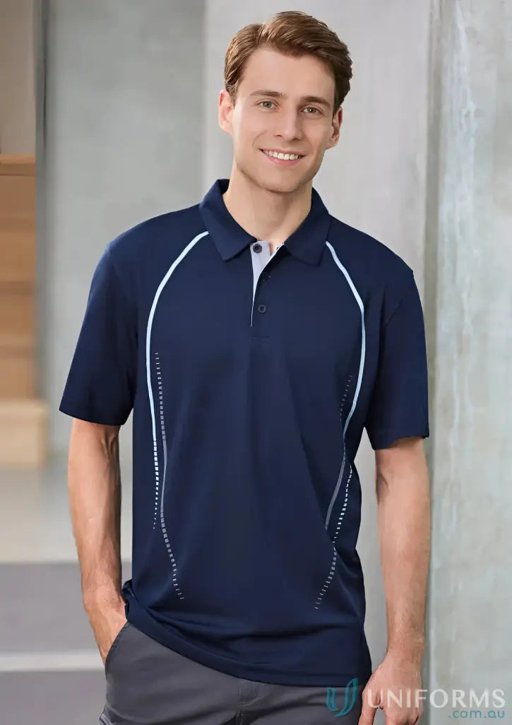 Mens cyber polo Navy blue with white accents from Biz Collection Cyber p604ms