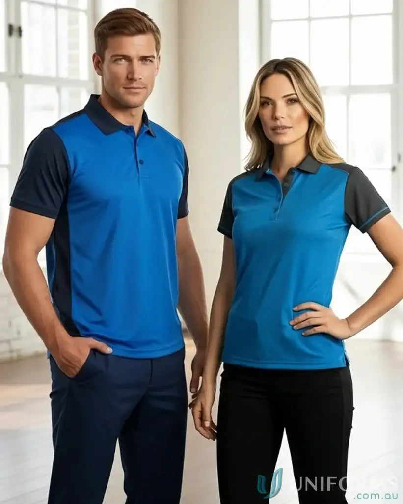Dart Polo short sleeve biz collection navy blue two-tone polo back