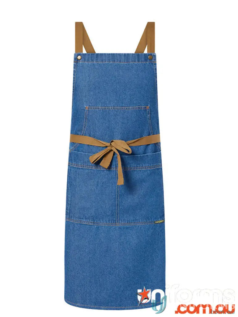 WorkCraft CA033 Denim Bib Apron With Pouch in blue