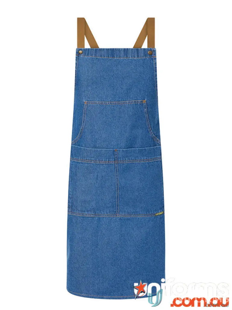 WorkCraft CA033 Denim Bib Apron With Pouch in blue
