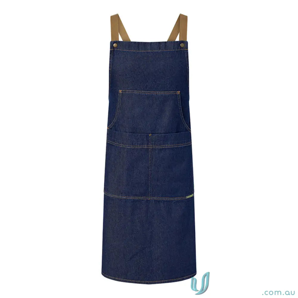 WorkCraft CA033 Denim Bib Apron With Pouch in blue