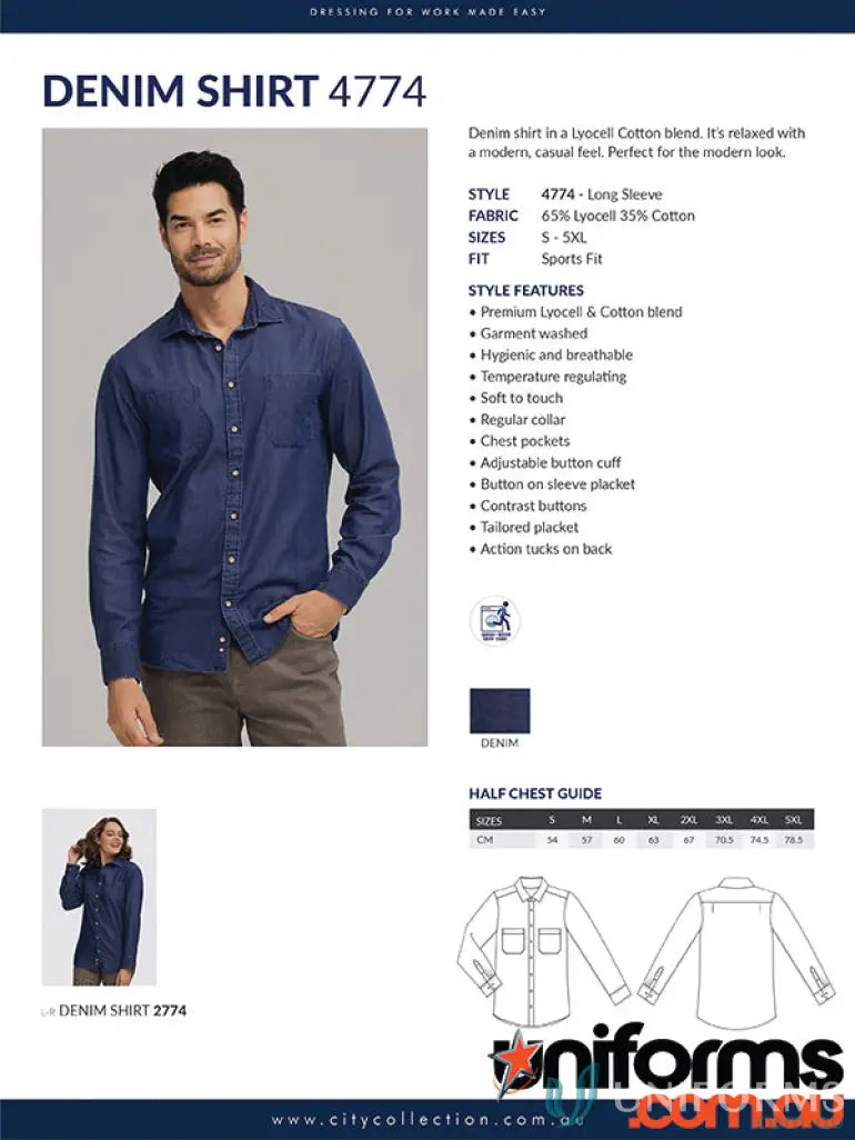 Men’s denim shirt with sports fit, garment washed, made of Lyocell and Cotton