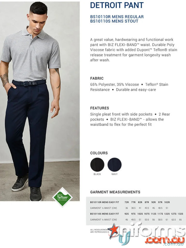 Mens Detroit Pant from Biz Collection Mens B S10110R ideal for work wear
