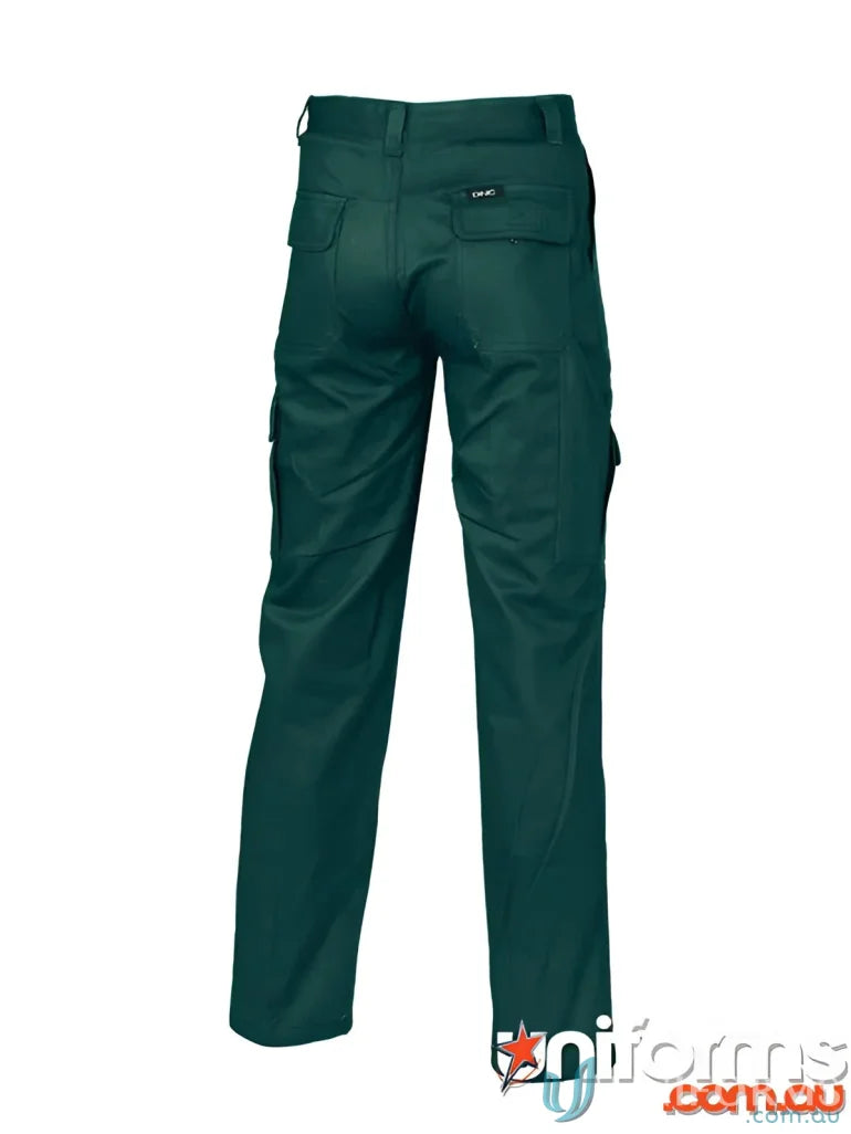 Green cotton drill cargo pants from DNC with durable drill cargo design