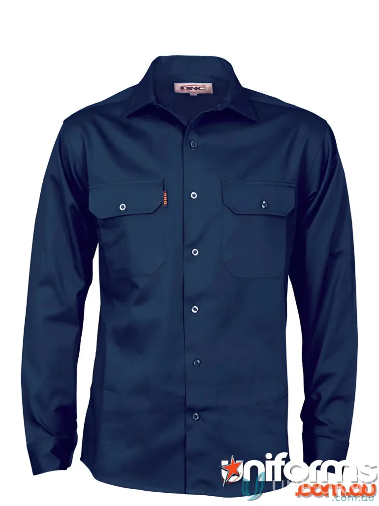 Navy blue DNC Cotton Drill Work L/S Shirt for durable drill work and casual wear