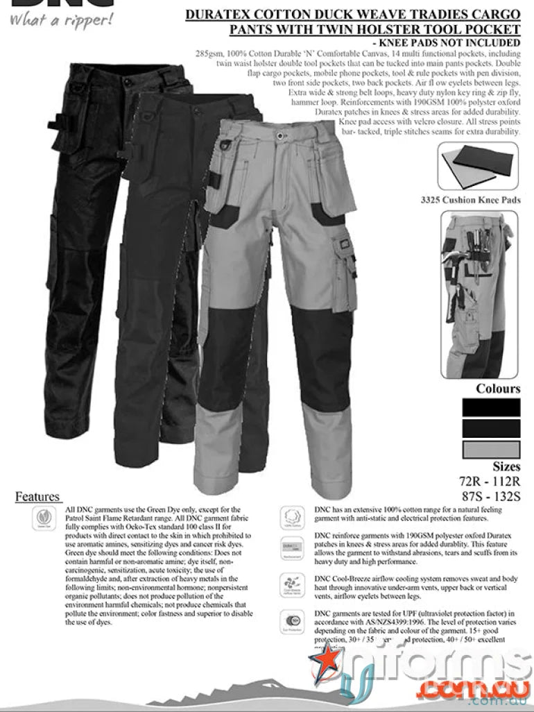 Duratex cotton duck tradies cargo pants with twin holster tool pockets for tough workdays