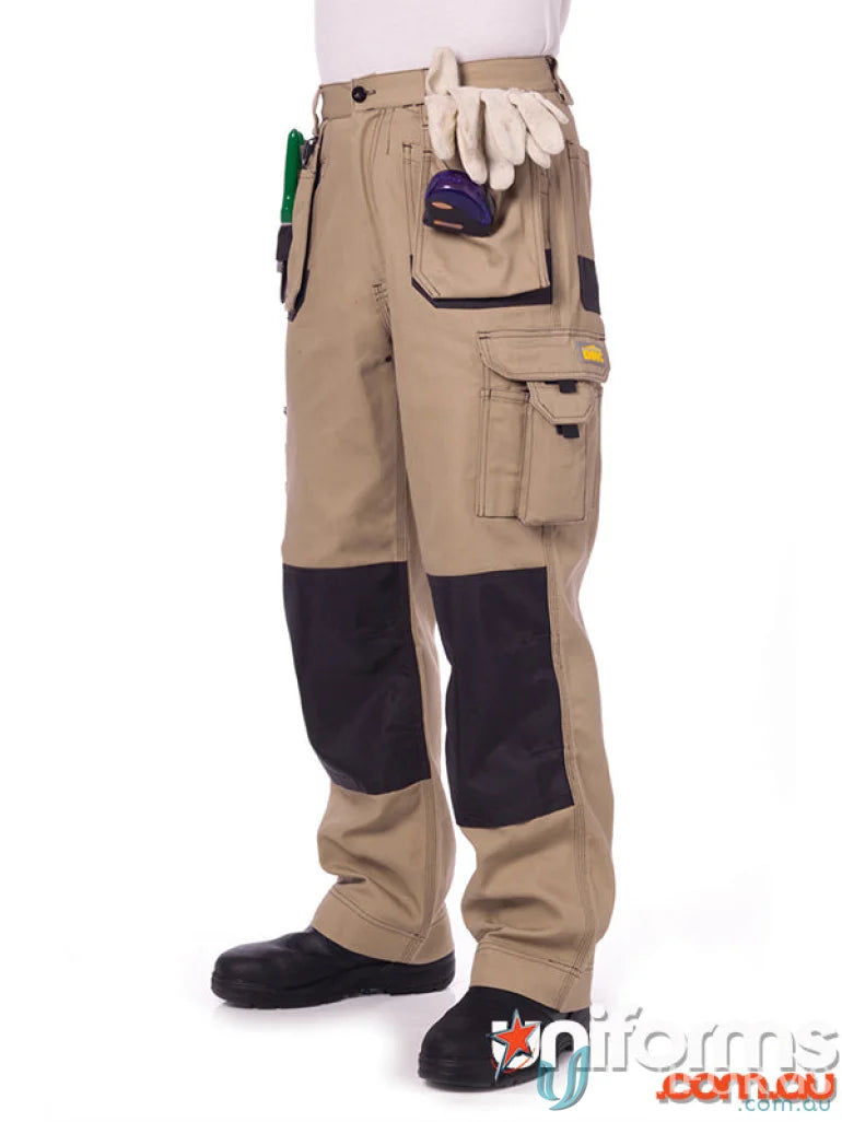 Duratex Cotton Duck Tradies Cargo Pants with black knee patches and utility pockets