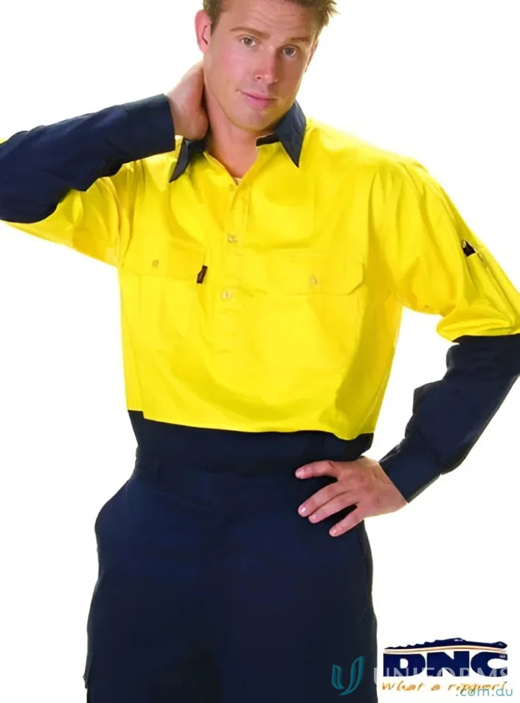 Two-tone long sleeve workwear shirt from DNC HiVis Cool-Breeze Close Front Cotton series