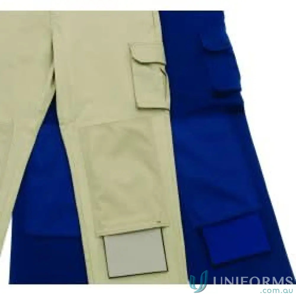 DNC knee patch pants in beige royal blue with cargo pockets