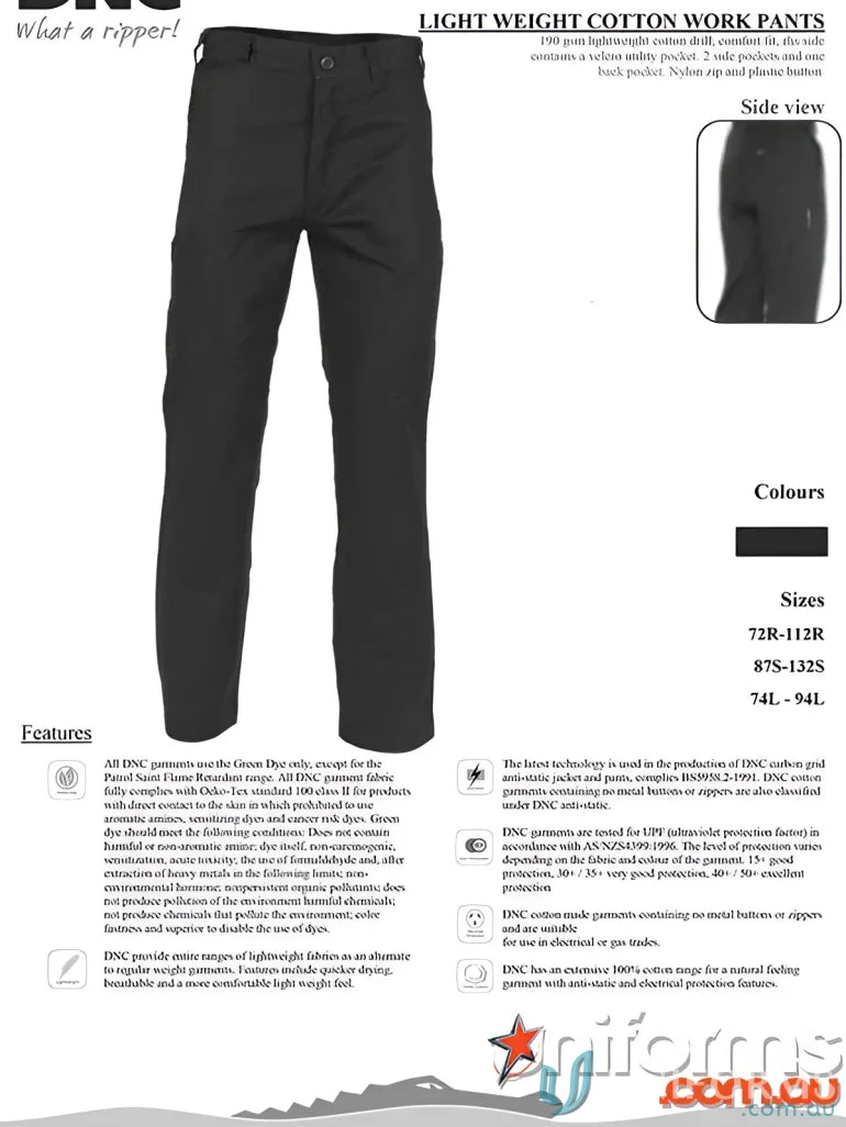 Black cotton work pants from DNC Lightweight Cotton Work Pants collection