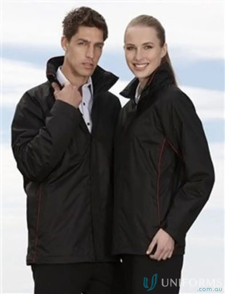 Matching black polyester rain jackets from East Malvern ELC workwear uniforms