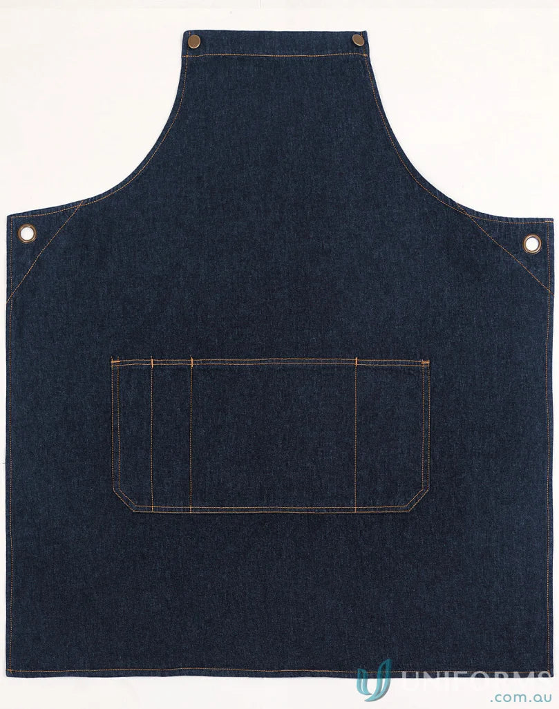 Dark blue East Village Denim Bib Apron with pocket made of durable cotton denim