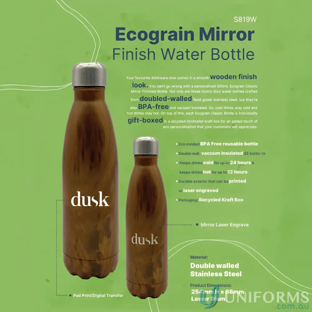 500ml Bottle S819W Ecograin 500ml Classic Bottle, Double-Walled Stainless Steel, Woodgrain Finish