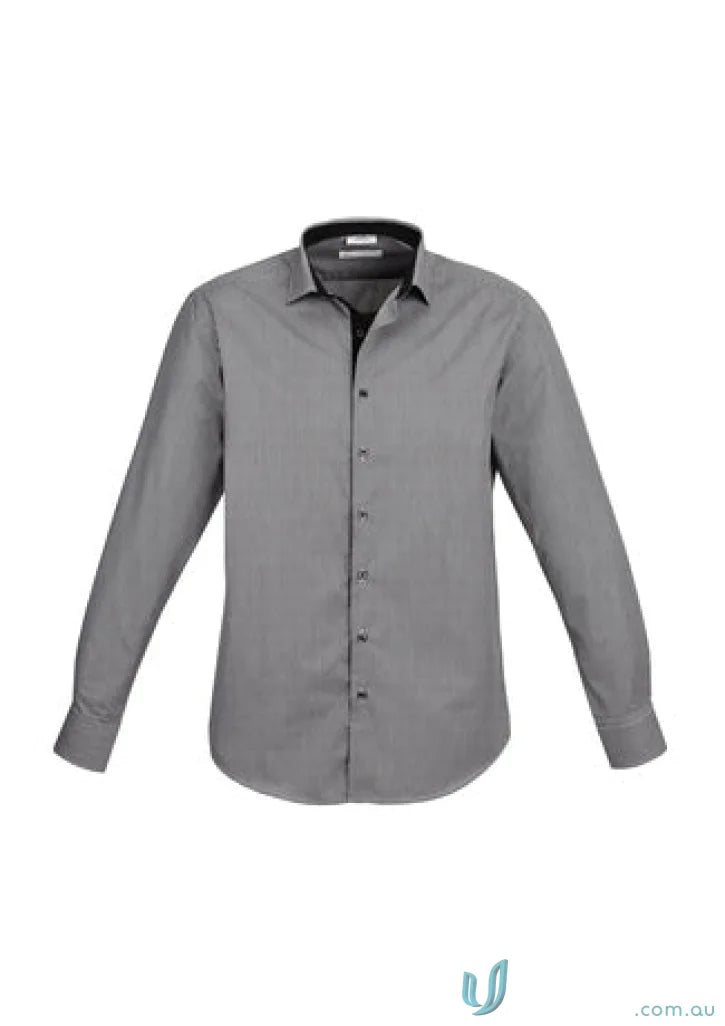 Gray Edge Long Sleeve Shirt with Check Pattern for Mens Edge Long Dress Style