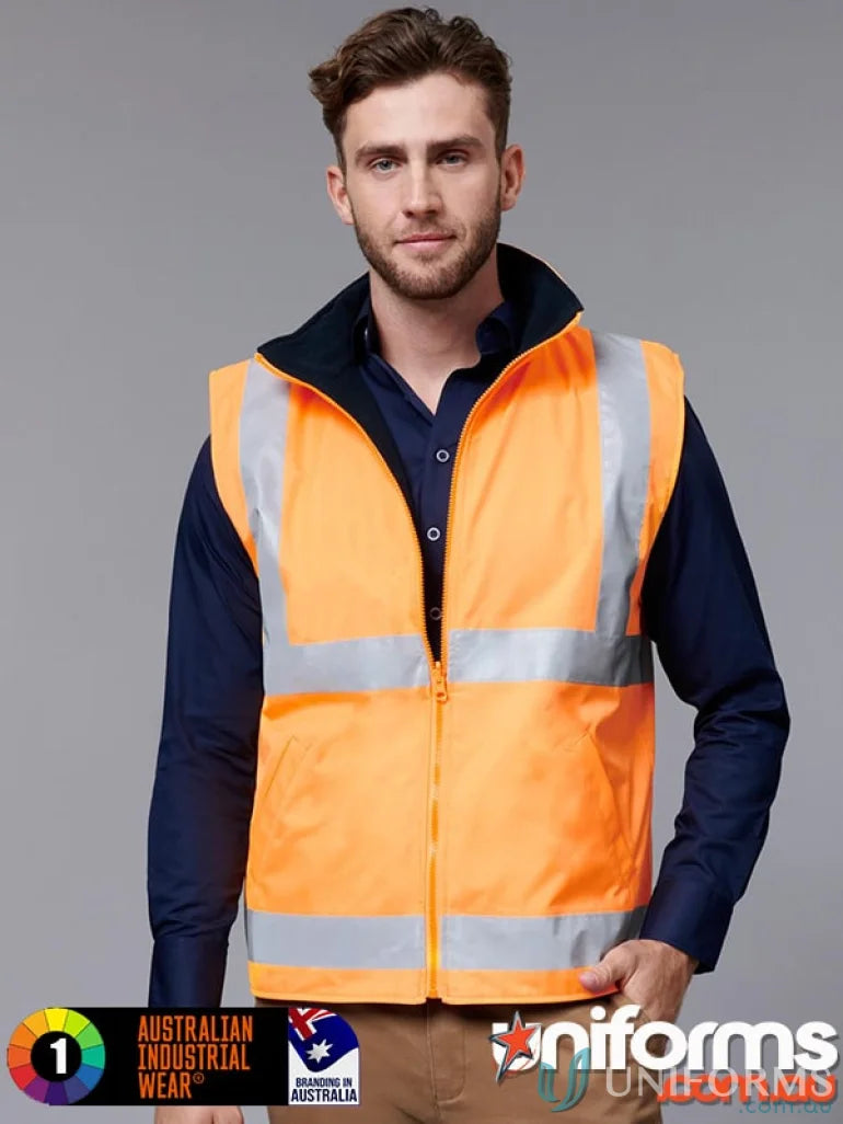 Orange safety vest with reflective tape in Eldarin EMB Vic Rail reversible vest style