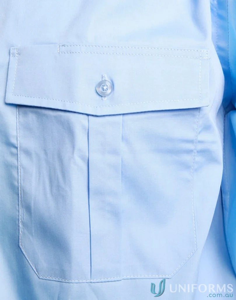 Light blue Winning Spirit Epaulette LS Shirt with pleated pockets and buttoned pocket