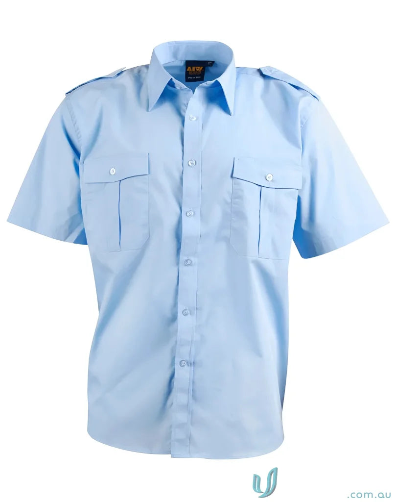Light blue Winning Spirit Epaulette SS Shirt with pleated pockets and short sleeves