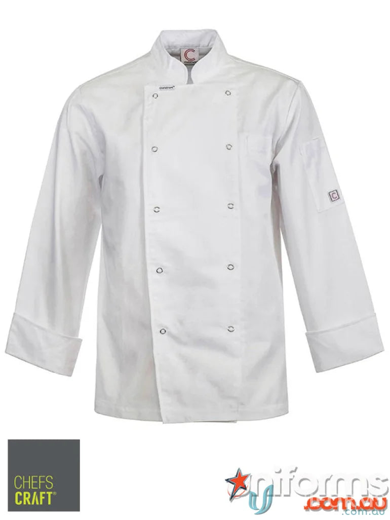 WorkCraft CJ039 Executive L/S Chef Press Stud Jacket front product image
