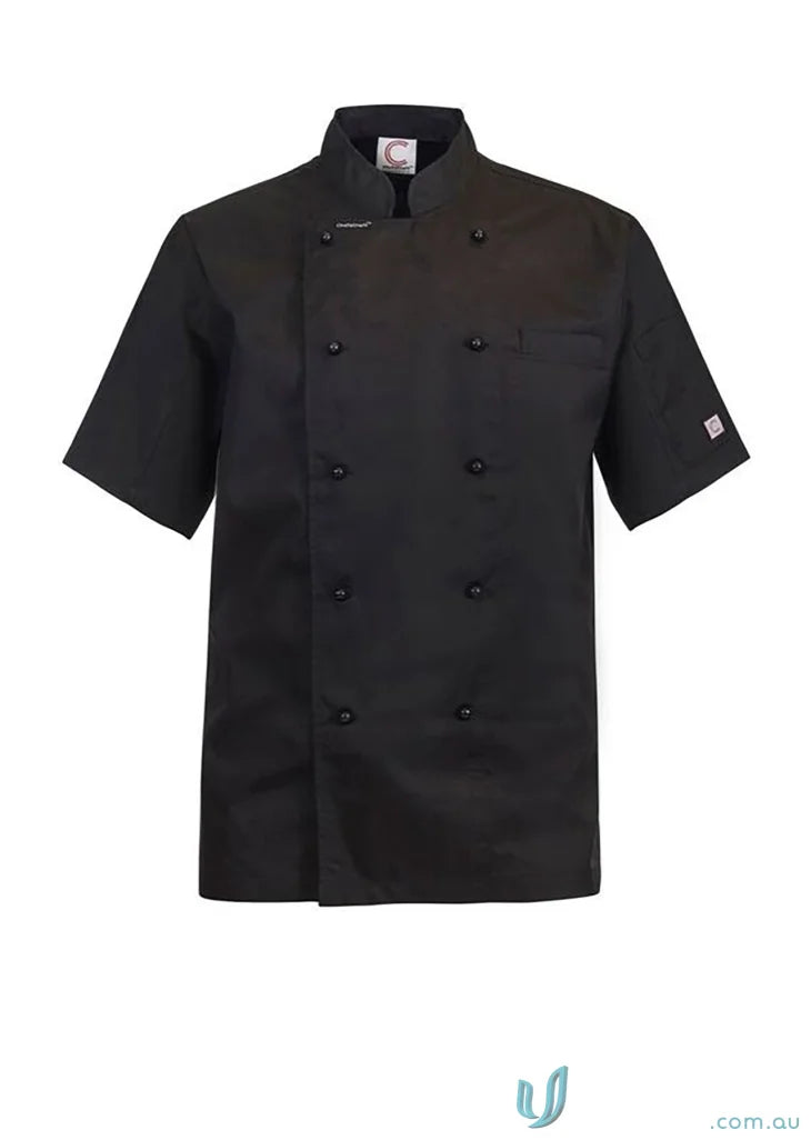 WorkCraft CJ049 Executive Lightweight SS Chef Jacket in Black front product image