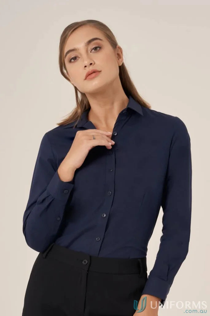 Expresso Ladies LS Shirt navy blue long-sleeved workwear with natural stretch for uniforms