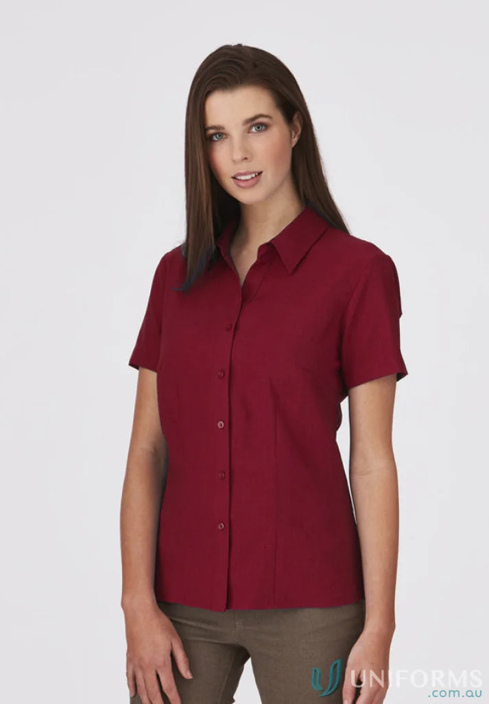 Ezylin Ladies S/S Shirt Burgundy short-sleeved button-down workwear or uniforms