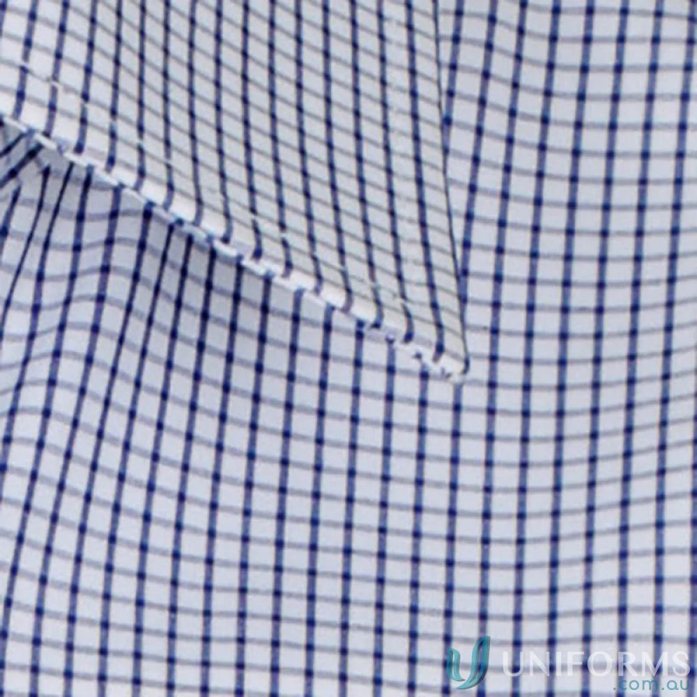 Blue and white checkered fabric of Fawkner Micro Check LS Shirt with silk protein feel