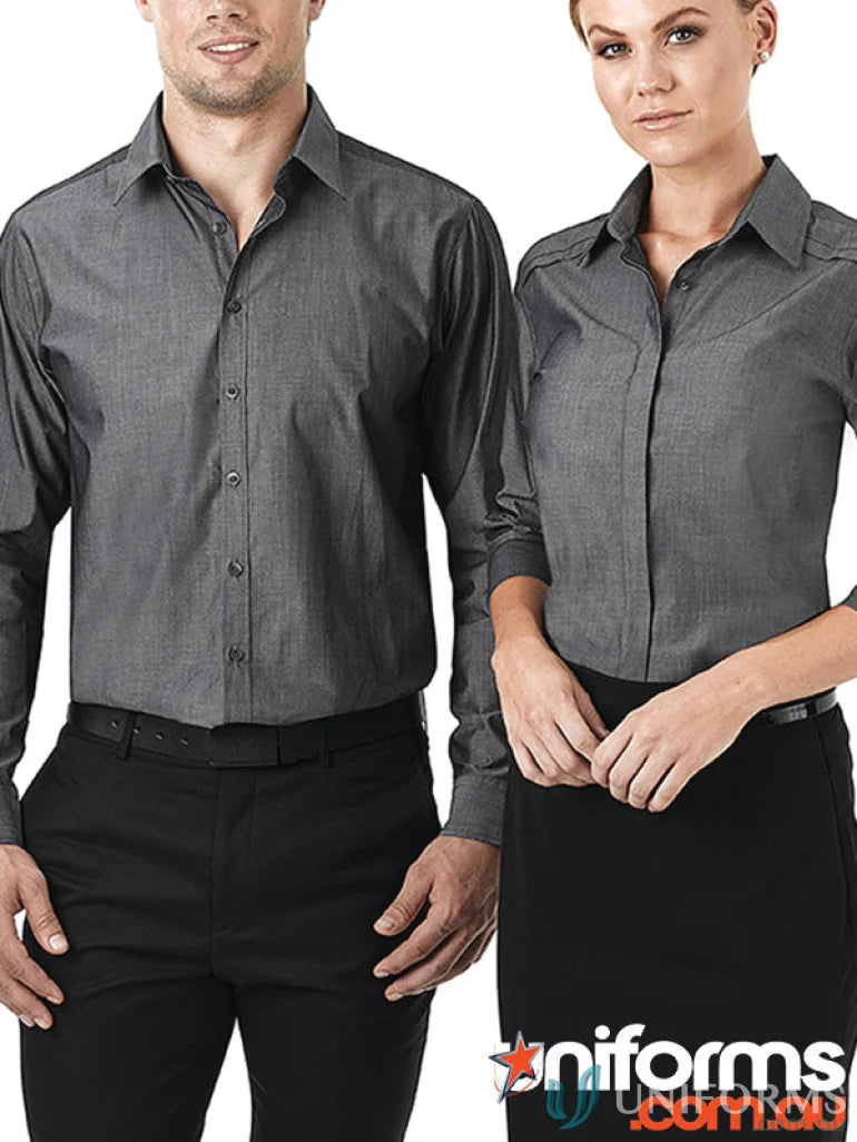 Matching gray Felix Long Sleeve shirts for men’s Felix in easy-care fabric style