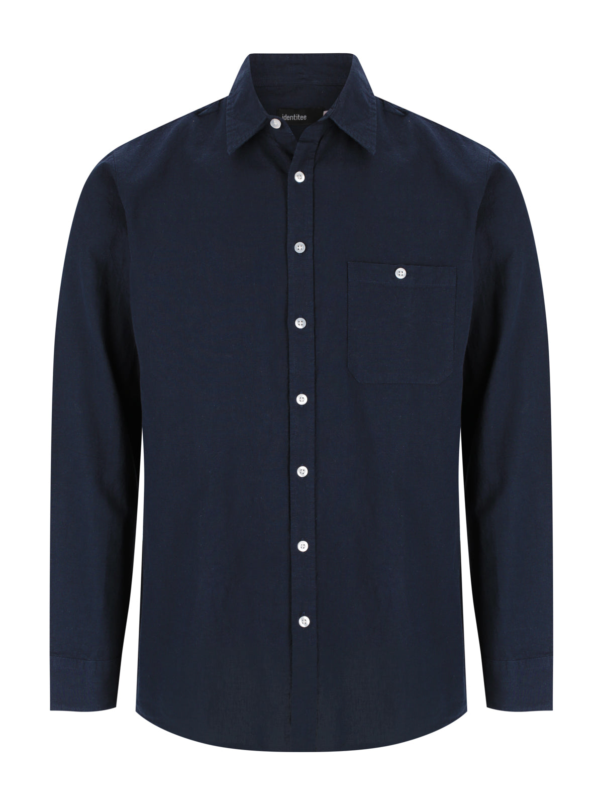 Floyd LS linen cotton shirt in navy blue with white buttons