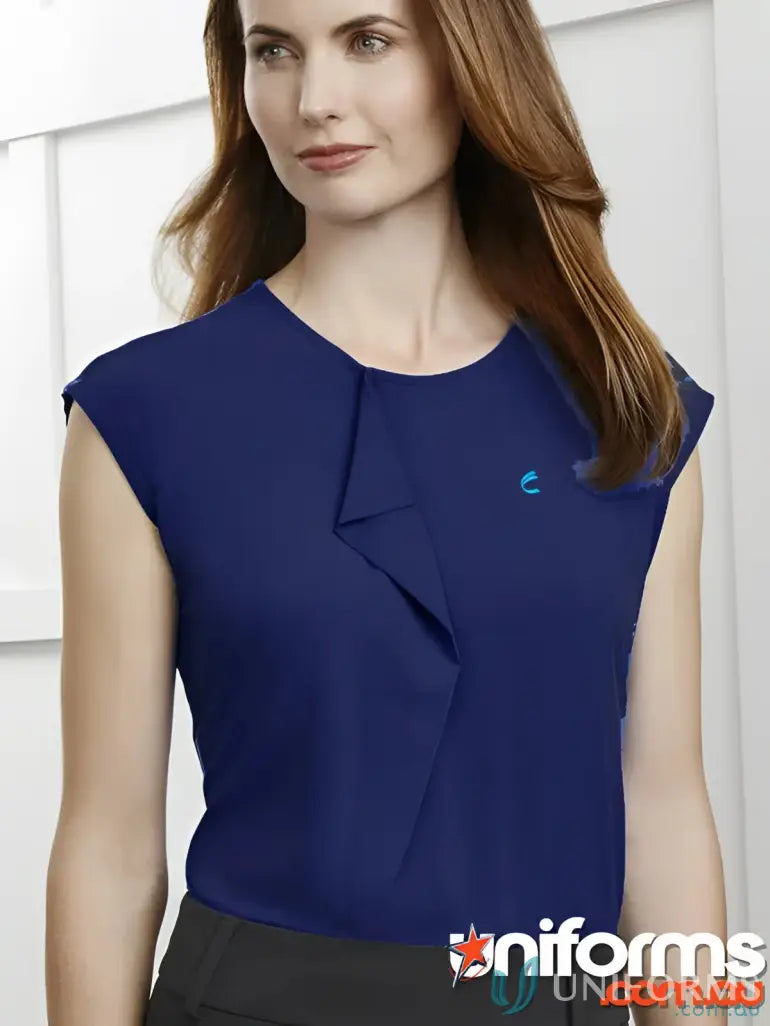Woman in FMIG EMB Ladies Pleat Knit Top jersey knit workwear blouse