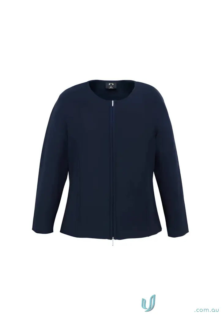 Navy blue FMIG EMB Ladies Zip Cardigan perfect for work uniforms and workwear
