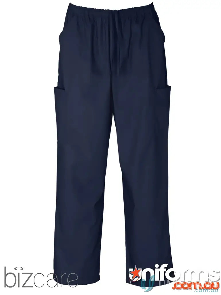 Navy blue FMIG Unisex Cargo Scrub Pant with elastic waistband and side pockets