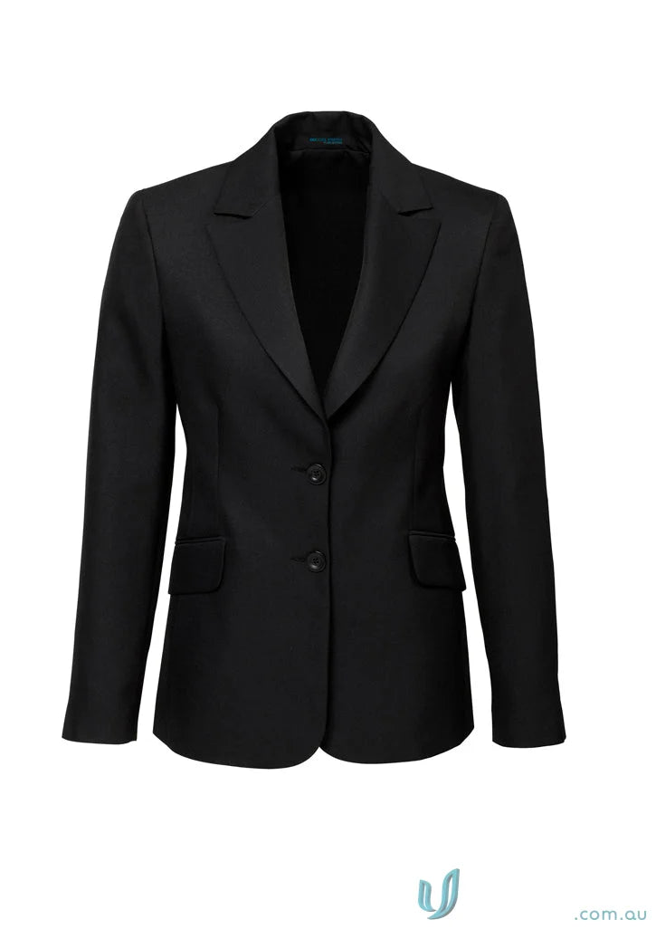 Black two-button blazer from FMV Ladies POLY jacket, perfect for work uniforms
