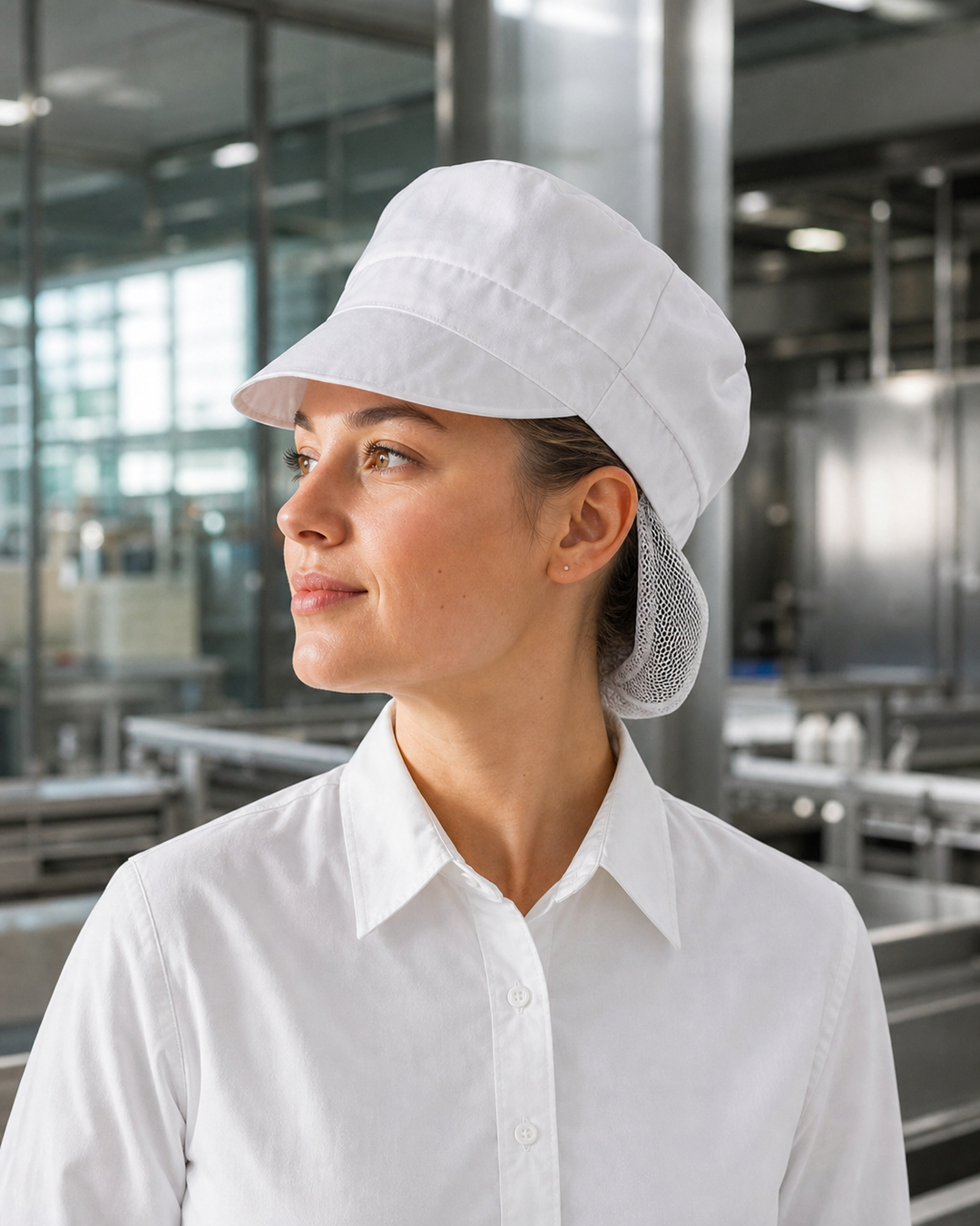 Food Industry Peak Cap with Hair Net