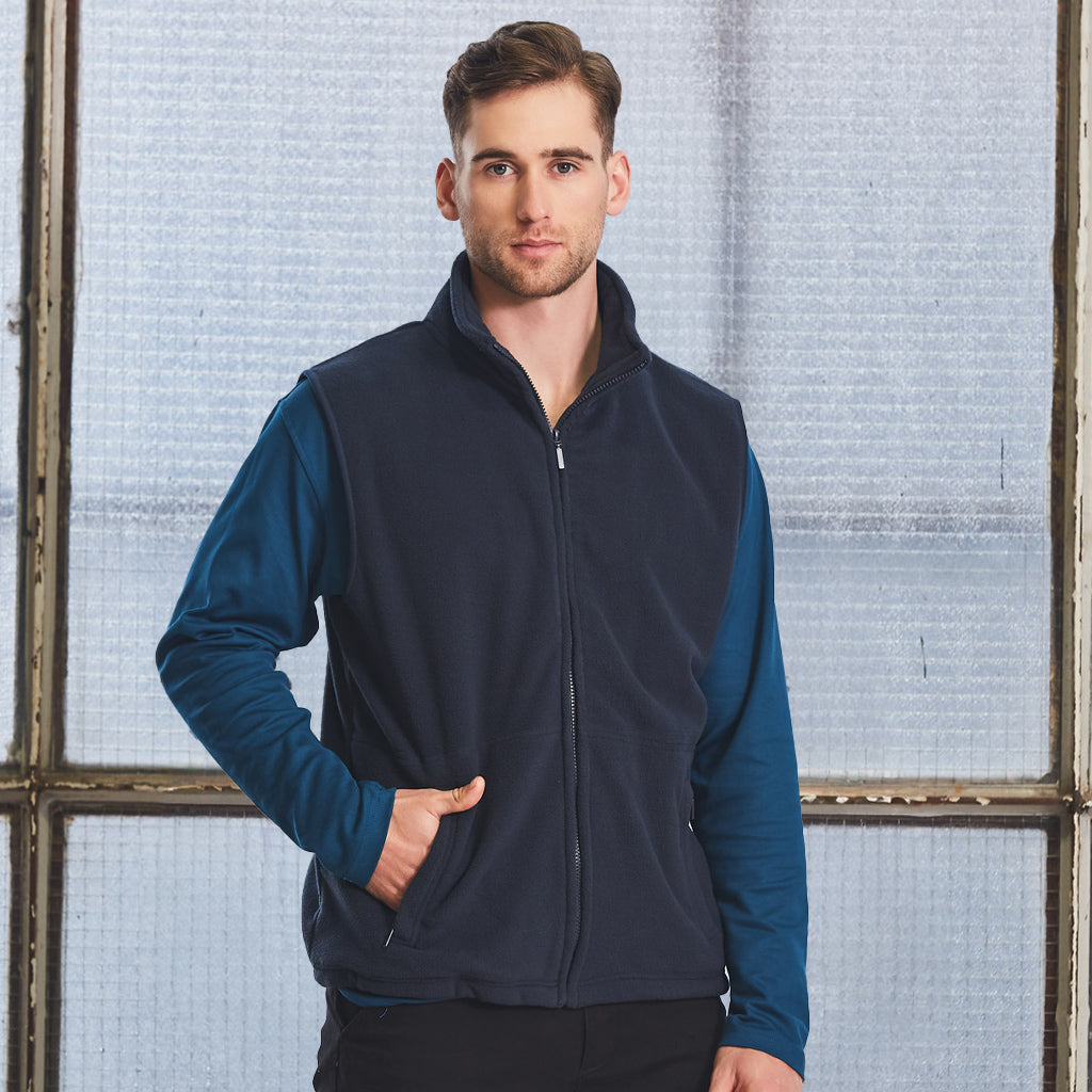 Freedom Polar Fleece Vest in navy blue and teal with anti-pill polar fleece
