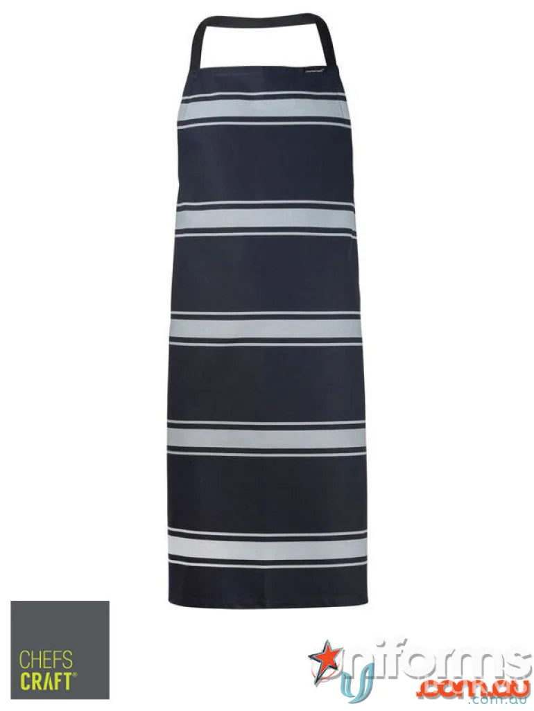 WorkCraft CA006 Full Bib Butchers Stripe Apron in Navy/White