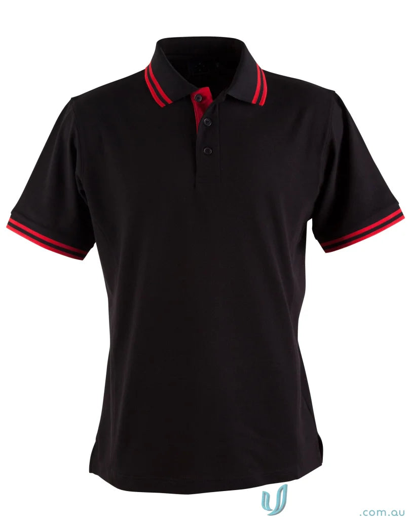 Black Grace Polo with red trim, made from truedry pique short fabric, sleeve polo PS65 style