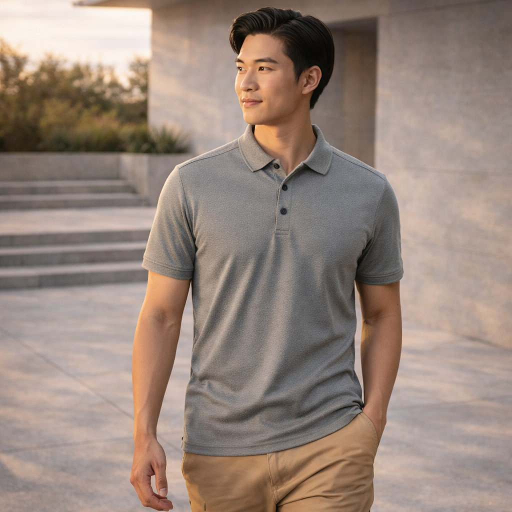 Hadden Polo in Biz Collection Aero: sleek heather gray short-sleeve