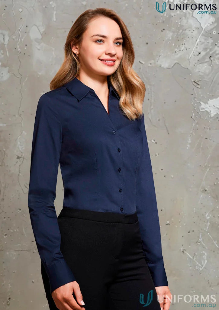 Women’s Monaco Long Sleeve Heart Foundation Ladies LS Shirt in navy with black pants