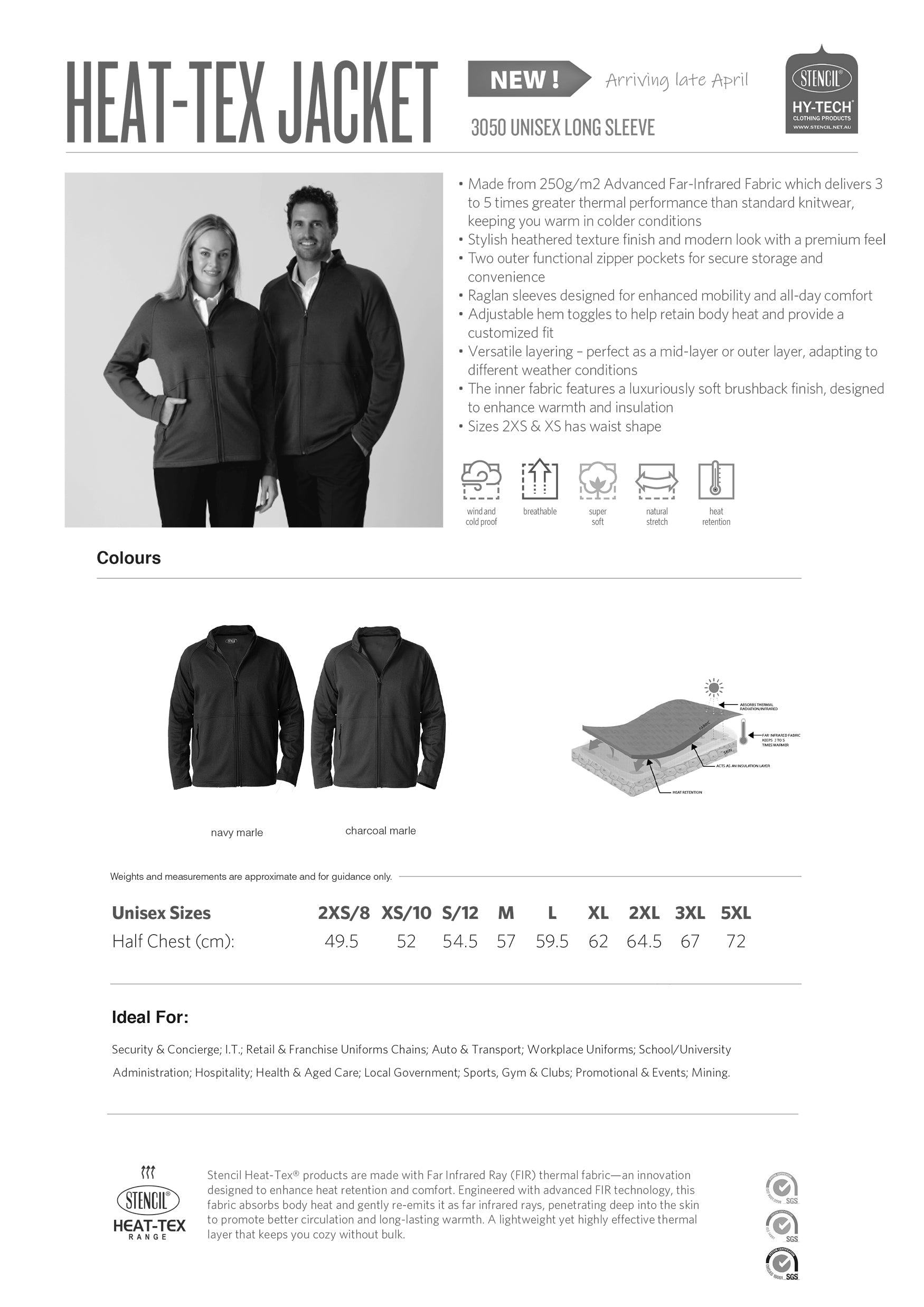 New 3050 Heat-Tex Unisex Long Sleeve Jacket