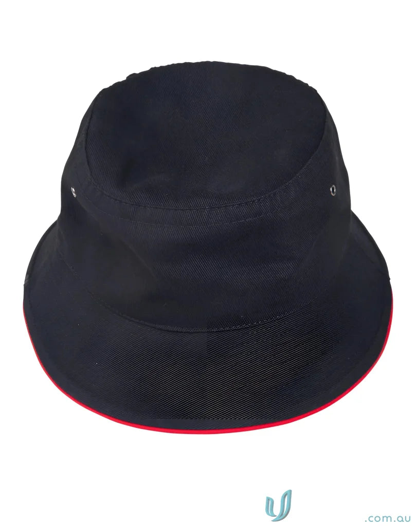 Heavy brushed cotton bucket hat with red trim, perfect for ch31 soft washed style