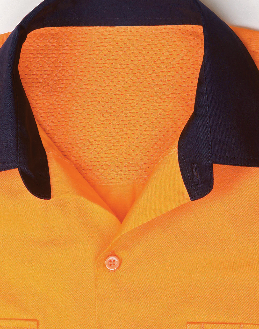 Sw83 hi-vis work shirt with cool-breeze safety segmented tape, orange navy collar