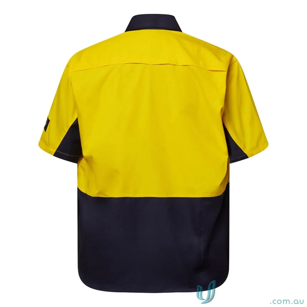 WorkCraft WS6067 Hi Vis Vented Ripstop Shirt- S/S in Navy/Orange