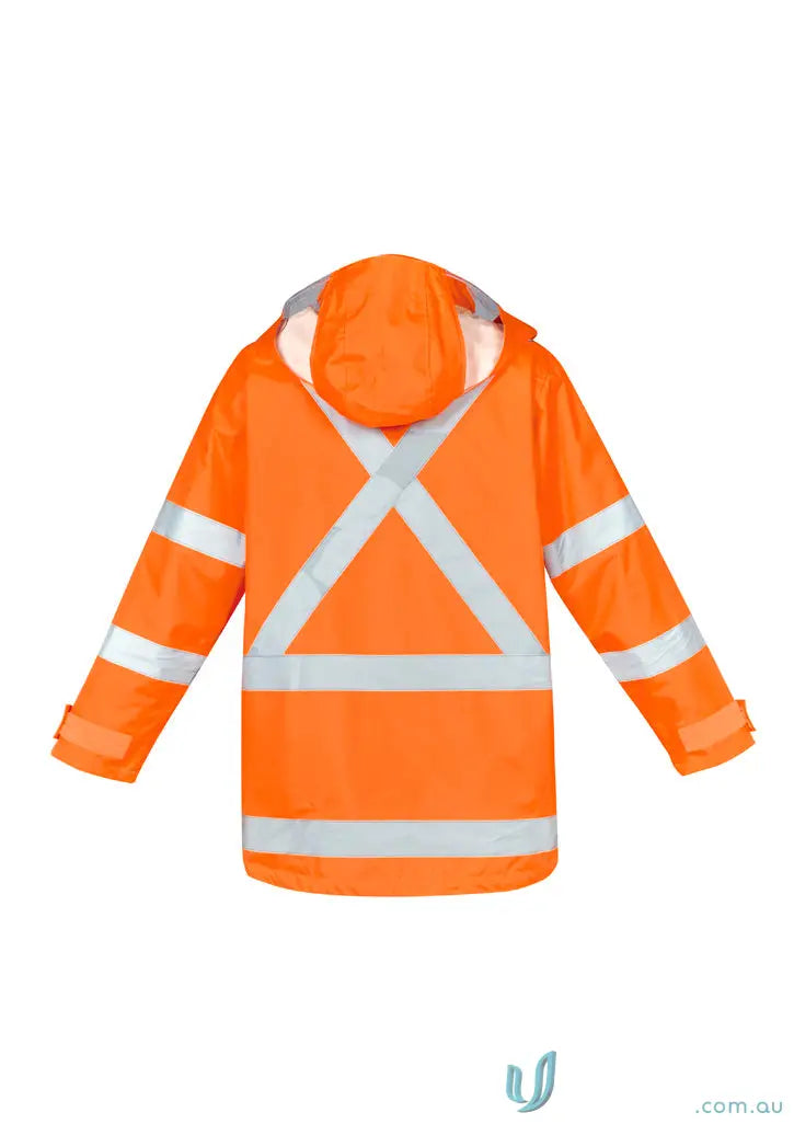 Orange high visibility jacket with waterproof shell and fleece-lined vest for safety
