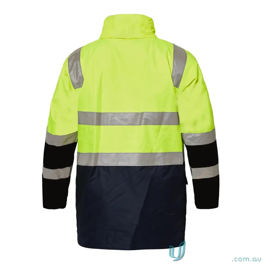 HiVis 6-in-1 Reflective Workwear Jacket with yellow navy long sleeves and reflective tape