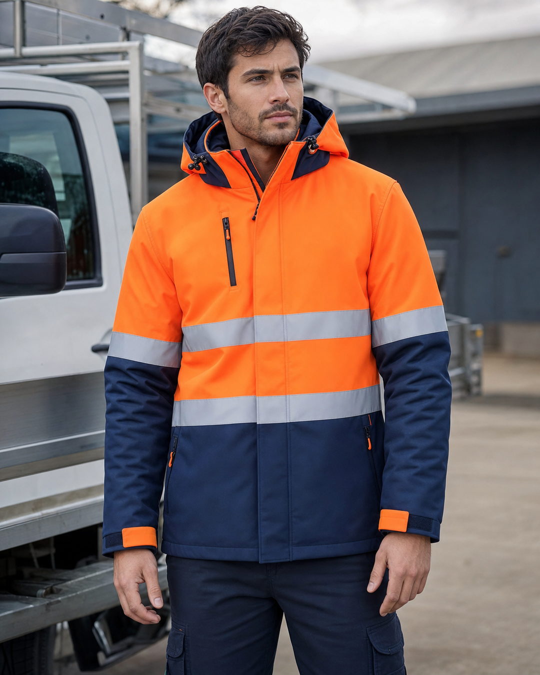 Unisex HiVis Antarctic Softshell Jacket on Australian male model