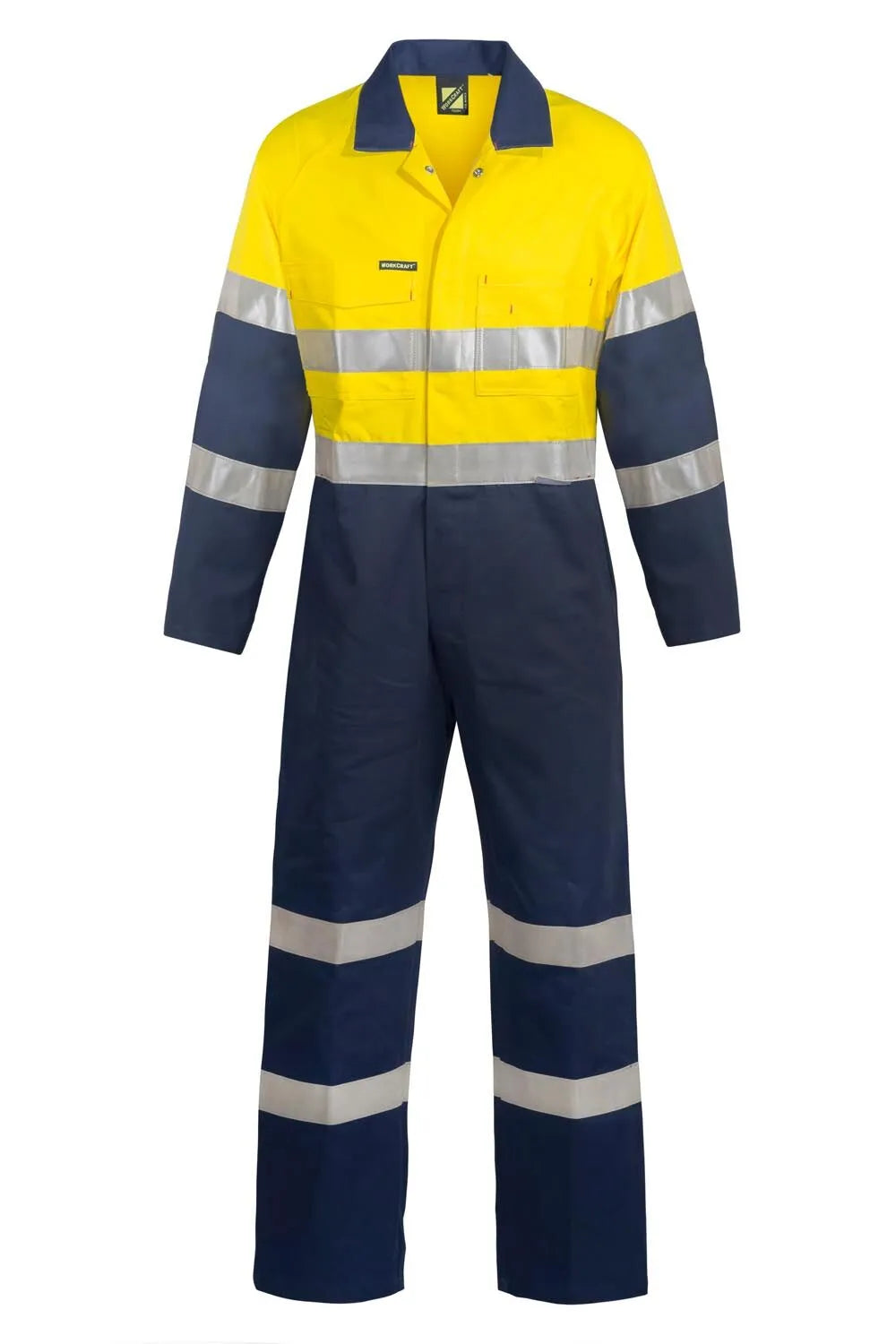 HiVis coveralls with reflective tape in yellow navy workwear uniforms