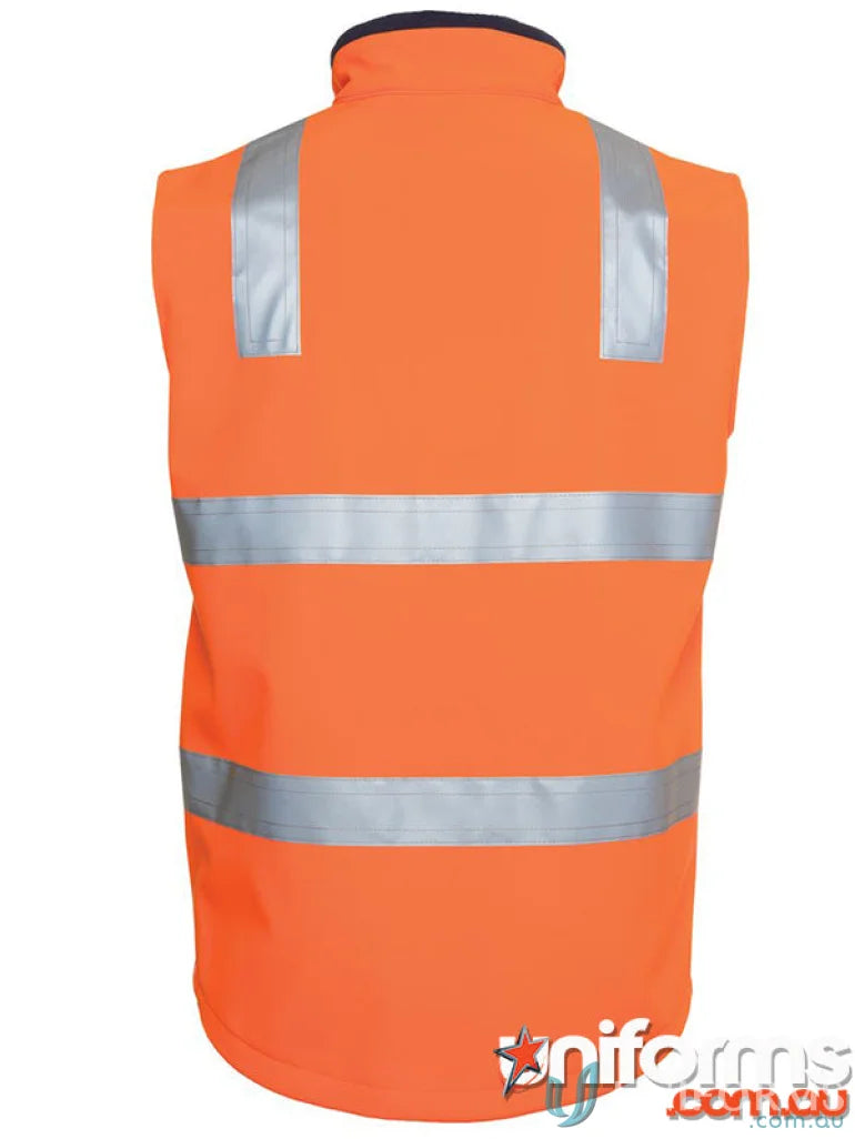 Orange HiVis layer softshell vest with reflective strips for safety and visibility